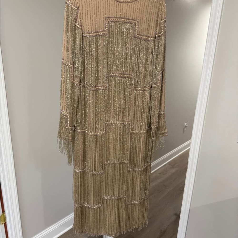 ASOS Gold Long Sleeve Fringe Dress - Picture 2 of 2